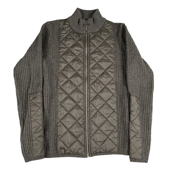 Barbour Olive Green Womens 100% Wool Zip Knit Jacket Sz Small (EU 12 US 8) - Picture 1 of 6